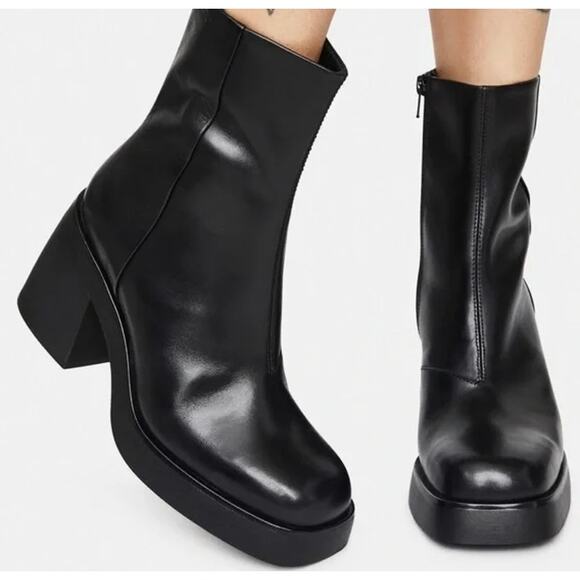 Vagabond Brooke Boots Leather Square Toe Chunky Block Heeled Platform Black - Picture 1 of 13